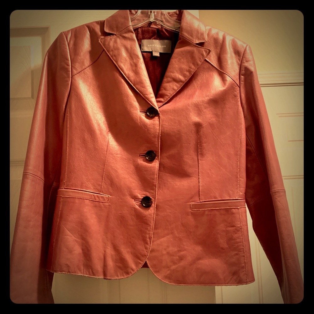 Ann Taylor Leather Jacket in Mauve